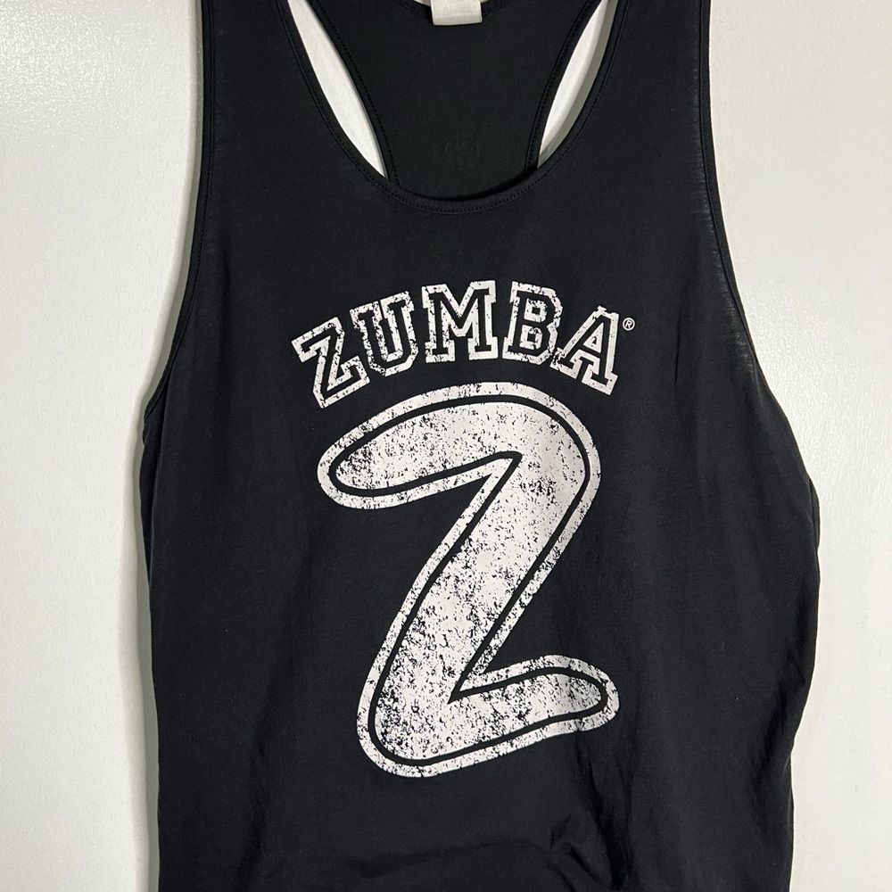 Zumba Wear White on Black Graphic Tank Top Womens Size Medium